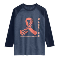 Endometrial Cancer Warrior Fighter Butterfly Raglan Shirt Peach Ribbon Hope