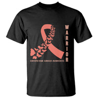 Endometrial Cancer Warrior Fighter Butterfly T Shirt Peach Ribbon Hope
