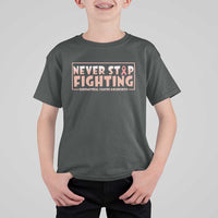 Endometrial Cancer Fighter T Shirt For Kid Never Stop Fighting Peach Ribbon