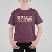 Endometrial Cancer Fighter T Shirt For Kid Never Stop Fighting Peach Ribbon