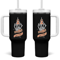 Funny Endometrial Cancer Skeleton Not Today Tumbler With Handle Fighter Peach Ribbon