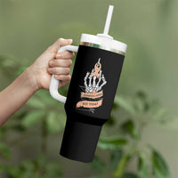 Funny Endometrial Cancer Skeleton Not Today Tumbler With Handle Fighter Peach Ribbon