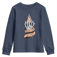 Funny Endometrial Cancer Skeleton Not Today Youth Sweatshirt Fighter Peach Ribbon