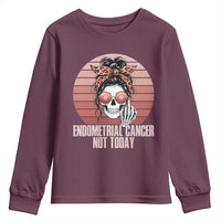 Vintage Endometrial Cancer Not Today Youth Sweatshirt Skeleton Warrior Fighter