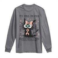Funny Black Cat Endometrial Cancer Awareness Long Sleeve Shirt Its Fine Im Fine Everything Is Fine