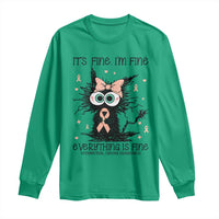 Funny Black Cat Endometrial Cancer Awareness Long Sleeve Shirt Its Fine Im Fine Everything Is Fine