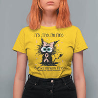 Funny Black Cat Endometrial Cancer Awareness T Shirt For Women Its Fine Im Fine Everything Is Fine
