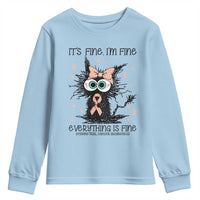 Funny Black Cat Endometrial Cancer Awareness Youth Sweatshirt Its Fine Im Fine Everything Is Fine