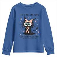 Funny Black Cat Endometrial Cancer Awareness Youth Sweatshirt Its Fine Im Fine Everything Is Fine