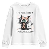 Funny Black Cat Endometrial Cancer Awareness Youth Sweatshirt Its Fine Im Fine Everything Is Fine