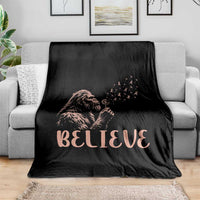 Funny Bigfoot Blowing Dandelion Flower Graphic Throw Blanket Believe Endometrial Cancer Awareness