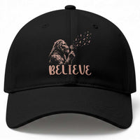 Funny Bigfoot Blowing Dandelion Flower Graphic Baseball Cap Believe Endometrial Cancer Awareness