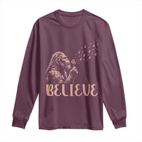 Funny Bigfoot Blowing Dandelion Flower Graphic Long Sleeve Shirt Believe Endometrial Cancer Awareness