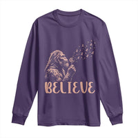 Funny Bigfoot Blowing Dandelion Flower Graphic Long Sleeve Shirt Believe Endometrial Cancer Awareness