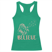Funny Bigfoot Blowing Dandelion Flower Graphic Racerback Tank Top Believe Endometrial Cancer Awareness