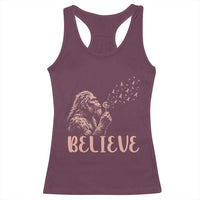 Funny Bigfoot Blowing Dandelion Flower Graphic Racerback Tank Top Believe Endometrial Cancer Awareness