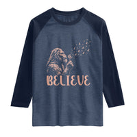 Funny Bigfoot Blowing Dandelion Flower Graphic Raglan Shirt Believe Endometrial Cancer Awareness