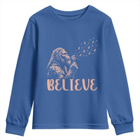 Funny Bigfoot Blowing Dandelion Flower Graphic Youth Sweatshirt Believe Endometrial Cancer Awareness