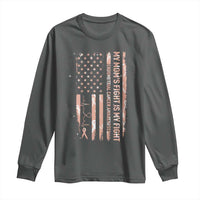 American Flag Endometrial Cancer Support Long Sleeve Shirt My Moms Fight My Fight