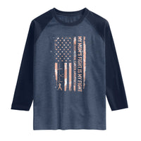 American Flag Endometrial Cancer Support Raglan Shirt My Moms Fight My Fight
