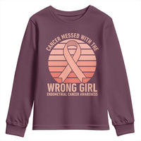 Cancer Messed With The Wrong Girl Youth Sweatshirt Endometrial Cancer Warrior
