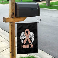 Endometrial Cancer Fighter Garden Flag Peach Ribbon Angel Wings Survivor