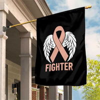Endometrial Cancer Fighter Garden Flag Peach Ribbon Angel Wings Survivor