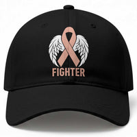 Endometrial Cancer Fighter Baseball Cap Peach Ribbon Angel Wings Survivor