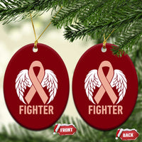 Endometrial Cancer Fighter Ceramic Ornament Peach Ribbon Angel Wings Survivor