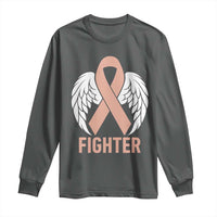 Endometrial Cancer Fighter Long Sleeve Shirt Peach Ribbon Angel Wings Survivor