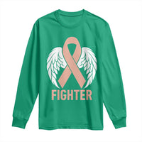 Endometrial Cancer Fighter Long Sleeve Shirt Peach Ribbon Angel Wings Survivor