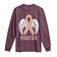 Endometrial Cancer Fighter Long Sleeve Shirt Peach Ribbon Angel Wings Survivor
