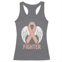 Endometrial Cancer Fighter Racerback Tank Top Peach Ribbon Angel Wings Survivor