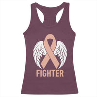 Endometrial Cancer Fighter Racerback Tank Top Peach Ribbon Angel Wings Survivor