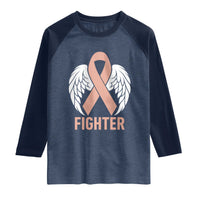 Endometrial Cancer Fighter Raglan Shirt Peach Ribbon Angel Wings Survivor