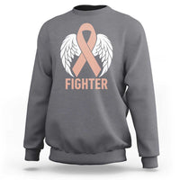 Endometrial Cancer Fighter Sweatshirt Peach Ribbon Angel Wings Survivor