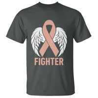 Endometrial Cancer Fighter T Shirt Peach Ribbon Angel Wings Survivor
