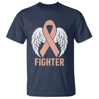 Endometrial Cancer Fighter T Shirt Peach Ribbon Angel Wings Survivor