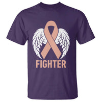 Endometrial Cancer Fighter T Shirt Peach Ribbon Angel Wings Survivor