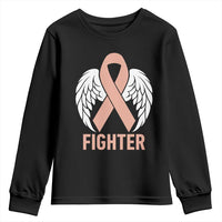 Endometrial Cancer Fighter Youth Sweatshirt Peach Ribbon Angel Wings Survivor
