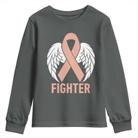 Endometrial Cancer Fighter Youth Sweatshirt Peach Ribbon Angel Wings Survivor