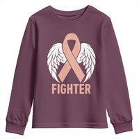 Endometrial Cancer Fighter Youth Sweatshirt Peach Ribbon Angel Wings Survivor