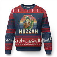 Funny Huzzah Frog Meme Ugly Christmas Sweater Medieval Knight With Sword Graphic