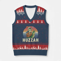 Funny Huzzah Frog Meme V-Neck Knit Sweater Vest Medieval Knight With Sword Graphic