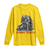 Funny Tummy Hurts Medieval Knight Long Sleeve Shirt Dark Fantasy Warrior Meme Graphic