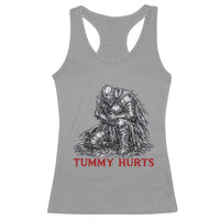 Funny Tummy Hurts Medieval Knight Racerback Tank Top Dark Fantasy Warrior Meme Graphic