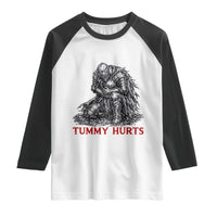 Funny Tummy Hurts Medieval Knight Raglan Shirt Dark Fantasy Warrior Meme Graphic