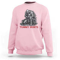 Funny Tummy Hurts Medieval Knight Sweatshirt Dark Fantasy Warrior Meme Graphic