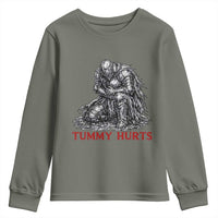 Funny Tummy Hurts Medieval Knight Youth Sweatshirt Dark Fantasy Warrior Meme Graphic