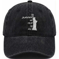 Funny New York City Travel Graphic Washed Cotton Baseball Cap I Survived My Trip To NYC